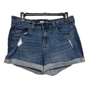 Old Navy Women's Blue Boyfriend Shorts, Mid-Rise, Distressed, Cuffed Size 8